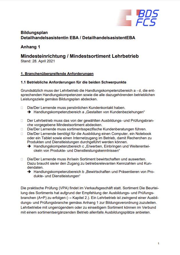 Mindesteinrichtung