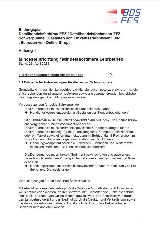 Mindesteinrichtung